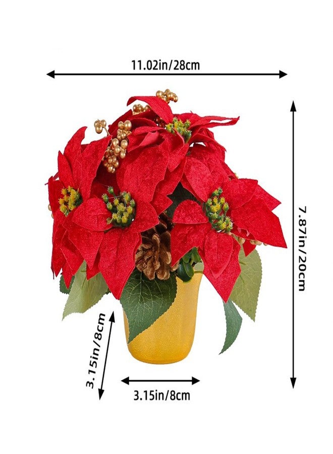 DULRLLY Artificial Christmas Flowers - 7 Heads Faux Red Poinsettia Plants in Pots - Fake Poinsettia Bonsai Christmas Arrangement for Home, Office, Garden Party Decor (1 Pcs) - Image 4